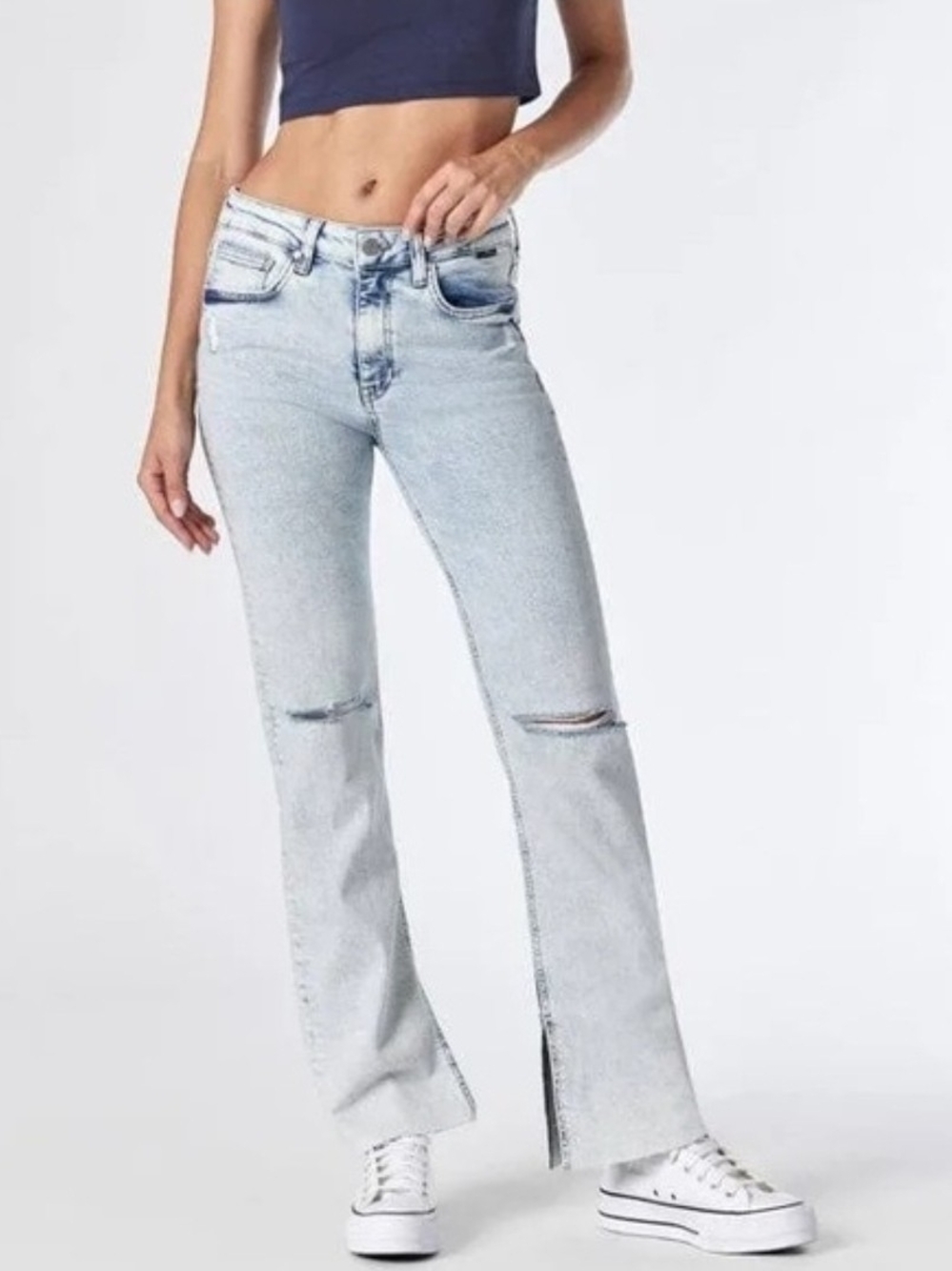 Mavi Jeans Women 31x32 Light Wash Maria Slit High Rise Flare Raw Hem Stretch